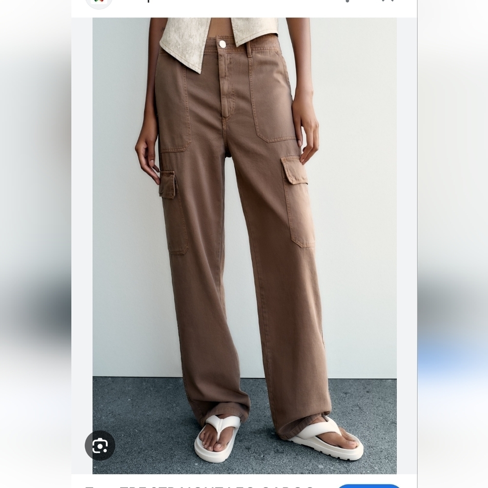 Zara High Rise Straight Leg Cargo Pants Small Brown